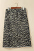 Brown Leopard Print Side Split Frayed Hem Denim Midi Skirt