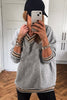 Gray Varsity Contrast Striped Trim V Neck Sweatshirt