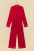 Racing Red Bow Pocket Detail Long Sleeve Shirt 2pcs Pajama Set