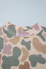 Multicolour Camo Print Ribbed Mock Neck Plus Size Sweatshirt