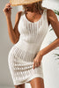 White Eyelet Crochet Sleeveless V Neck Beach Dress