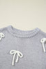 Light Grey Bowknot Applique Cap Sleeve Sweater