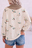 Beige Wild Mallard Print Color Block Patchwork Zip Neck Tunic Top