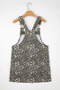 Gray Leopard Print Pocketed Loose Fit Denim Overall Dress