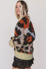 Khaki Leopard Print Drop Shoulder Long Sleeve Round Neck Sweater