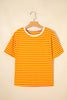 Orange Stripe Contrast Crew Neck Drop Shoulder Loose Tee