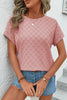 Apricot Pink Checkered Textured Round Neck T-shirt