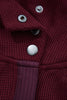 Burgundy Waffle Splicing Zip Up Front Button Hooded Jacket