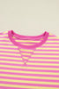 Green Stripe Drop Shoulder Boxy Casual Terry Short Set