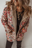 Khaki Vintage Floral Printed Sherpa Lined Hooded Jacket