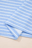 Sky Blue Stripe Crew Neck Tee Drawstring Waist Cropped Pants Set