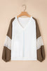 Green Colorblock Lace Patchwork Balloon Sleeve V Neck Plus Size Blouse