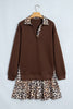 Coffee Leopard Patchwork Collar Long Sleeve Dress