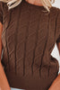 Dark Brown Cable Texture Crew Neck Short Sleeve Sweater Top