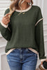 Four Leaf Clover Contrast Color Trim Knit Drop Shoulder Loose Top