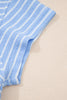Sky Blue Stripe Crew Neck Tee Drawstring Waist Cropped Pants Set