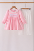 Pink Lil sister embroidery ruffle pants set