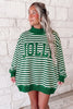 Red Stripe Christmas Slogan Embroidery Patched Mock Neck Oversized Sweatshirt