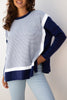 Blue Stripe Color Block Patchwork Dolman Oversize Tunic Sweater