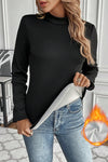 Black Mock Neck Thermal Lined Long Sleeve Tee