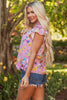 Pink Flutter Sleeve V Neck Floral Top