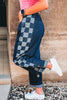 Sail Blue Checkered Side Panel Patchwork Drawstring Loose Denim Pants