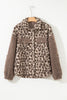 Brown Sherpa Leopard Print Flap Pocket Collared Button Up Jacket