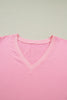 Bonbon V Neck Pleated Short Puff Sleeve Plus Size Blouse