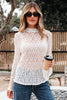 White Sheer Lace Bell Sleeve Mock Neck Blouse