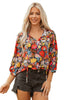 Black Floral 3/4 Puff Sleeve Tied Neck Blouse