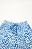 Blue Leopard Elastic Waist Lace up Contrast Trim Casual Shorts