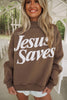Fiery Red Jesus Saves Slogan Print Stand Neck Baggy Sweatshirt