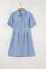Myosotis Denim Pleated Slim Waist Short Sleeve Shirt Dress