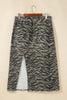 Brown Leopard Print Side Split Frayed Hem Denim Midi Skirt