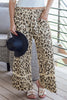 Khaki Leopard Wide Leg Cropped Pants