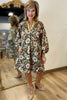 Brown Floral Print Contrast Trim V Neck Pocketed Long Sleeve Mini Dress