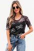 Black Bow Printed Mesh Short Sleeve Top