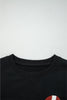 Black Varsity Baseball Bow Graphic Striped Sleeve Baggy Sweatshirt