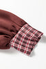 Coffee Contrast Plaid Trim Patchwork Collared Plus Size Shift Mini Dress