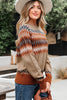 Khaki Aztec Print Colorblock Crew Neck Sweater