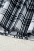 Gray Plaid Patchwork Long Sleeve Button Hooded Blouse