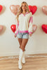 Pink Stripe Colorblock Patchwork Collared French Terry Knit Top