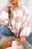 Fiery Red Checkered Bishop Sleeve Sweater