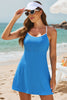 Dusk Blue Color Block Edge Ribbed Pocketed Lined Swim Dress