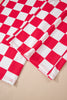 Red Checkered Print Half Zip Hoodie Loose Pant Set