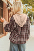Brown Plaid Patchwork Long Sleeve Button Hooded Blouse