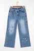 Stone Blue Star Patchwork Cropped Wide Leg High Waist Jeans