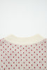 Red Contrast Color Pattern Lantern Sleeve Sweater