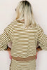 Brown Stripe Textured Drop Shoulder Pullover Top Drawstring Mini Skirt Two Piece Dress Set