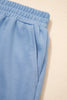 Sky Blue Solid Color Contrast Textured Patchwork Raw Edge 2pcs Short Set